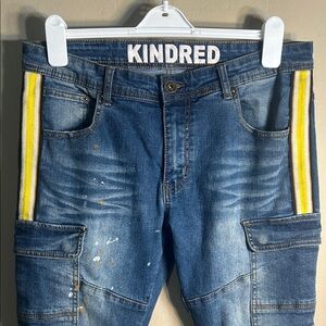 Kindred Blue Denim Skinny Jeans Side Cargo Pockets 34/34